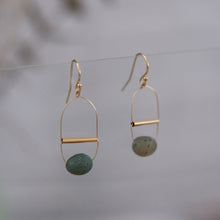 Load image into Gallery viewer, Gold Art Deco Earrings with Misty Green Agate