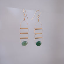 Load image into Gallery viewer, Gold Art Deco Earrings with Moss Agate Stone