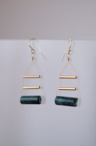 Gold Art Deco Earrings with Indian Teal Agate