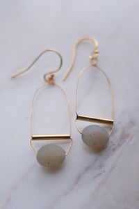 Gold Art Deco Earrings with Misty White Agate