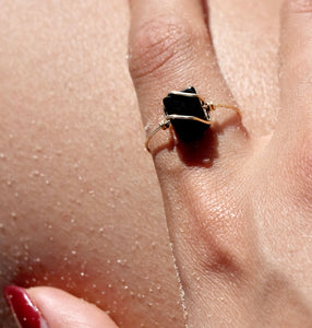 Gold Ring with Black Onyx Cube