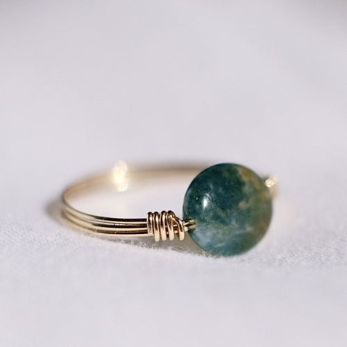 Gold Ring with Moss Agate Stone