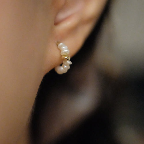 Mini Gold Pearl Hoop Earrings