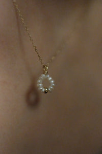 Mini Gold Pearl Circle Necklace