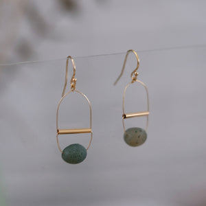 Gold Art Deco Earrings with Misty Green Agate