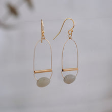 Load image into Gallery viewer, Gold Art Deco Earrings with Misty White Agate