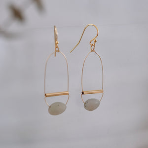 Gold Art Deco Earrings with Misty White Agate