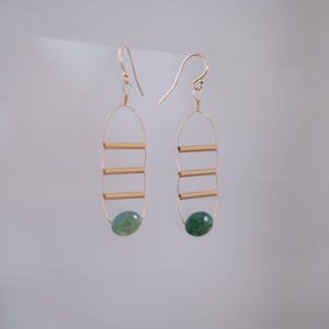 Gold Art Deco Earrings with Moss Agate Stone