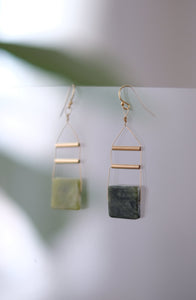 Gold Art Deco Earrings with Matcha Jade