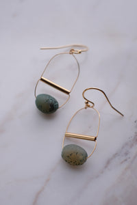 Gold Art Deco Earrings with Misty Green Agate