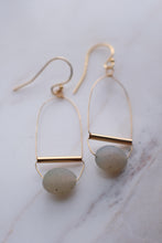 Load image into Gallery viewer, Gold Art Deco Earrings with Misty White Agate
