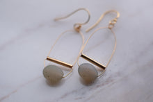 Load image into Gallery viewer, Gold Art Deco Earrings with Misty White Agate