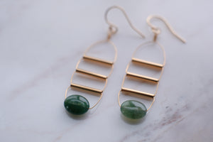 Gold Art Deco Earrings with Moss Agate Stone