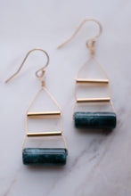 Load image into Gallery viewer, Gold Art Deco Earrings with Indian Teal Agate