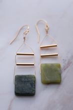 Load image into Gallery viewer, Gold Art Deco Earrings with Matcha Jade