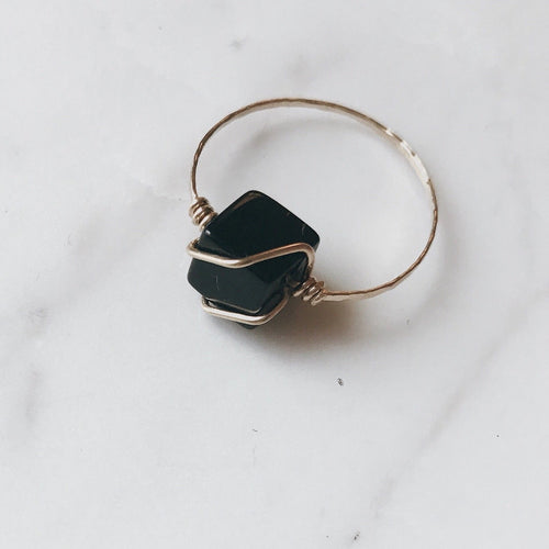 Gold Ring with Black Onyx Cube