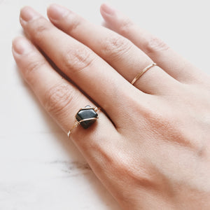 Gold Ring with Black Onyx Cube