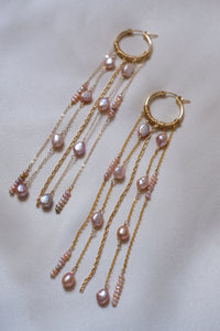 Waterfall Gold Pearl Hoop Earrings
