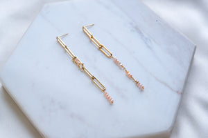 Rose Pearl Rain Asymmetrical Gold Chain Earrings