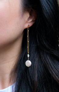 Pearl Dream Asymmetrical Gold Chain Earrings
