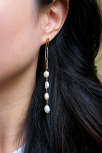 Pearl Dream Asymmetrical Gold Chain Earrings
