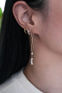 Pearl Rain Asymmetrical Gold Chain Earrings