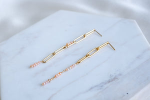 Rose Pearl Rain Asymmetrical Gold Chain Earrings